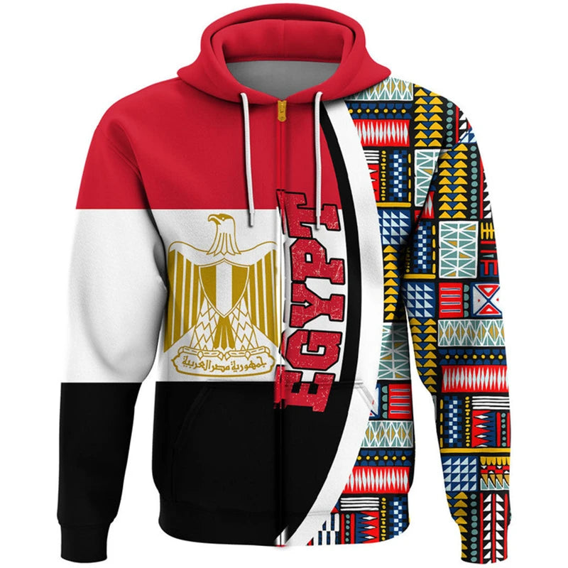 Egypt Flag Map Graphic Sweatshirts EG Egyptian National Emblem Zip Up Hoodie For Men Clothes Casual Male Hoody Sports Pullovers