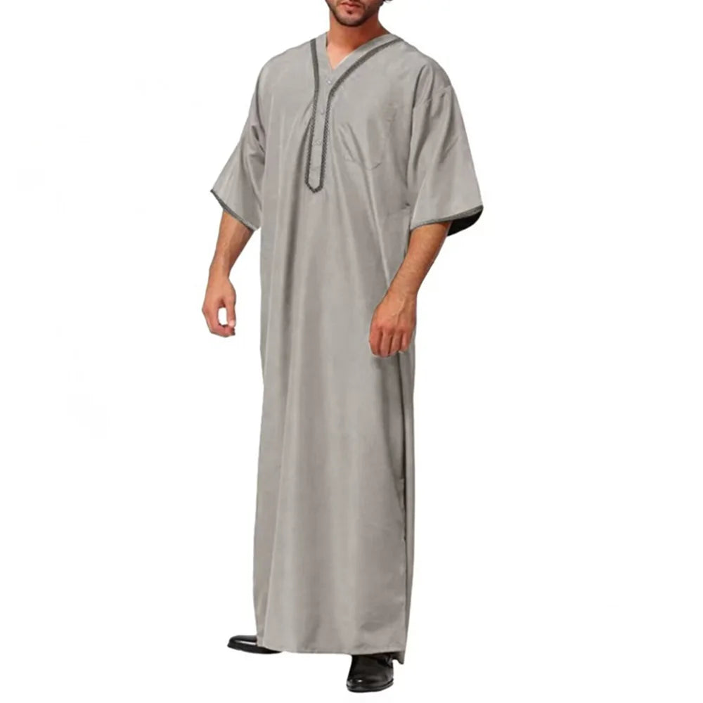 Mens Robe Printed Muslim Robe Arab Islamic Middle East Dubai Breathable Casual Pocket Loose Robe Men'S Clothing 2024 Summer