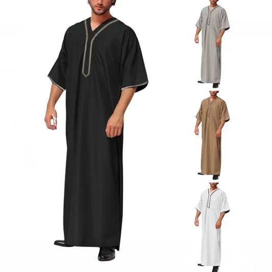 Mens Robe Printed Muslim Robe Arab Islamic Middle East Dubai Breathable Casual Pocket Loose Robe Men'S Clothing 2024 Summer