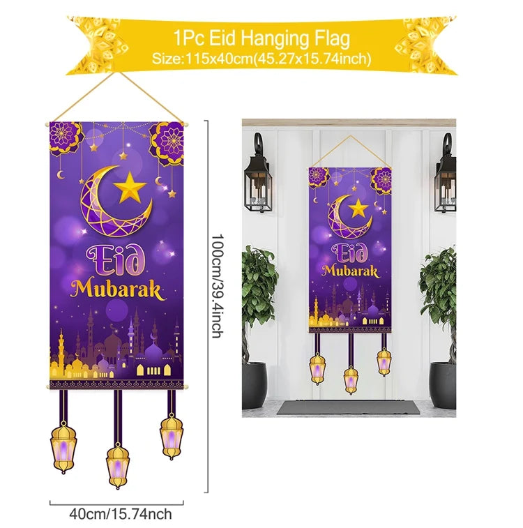 Eid Mubarak Decor Banner 2025 Kareem Ramadan Decor for Home Ramadan Mubarak Hanging Flag Islamic Muslim Party Decor Eid Al Adha