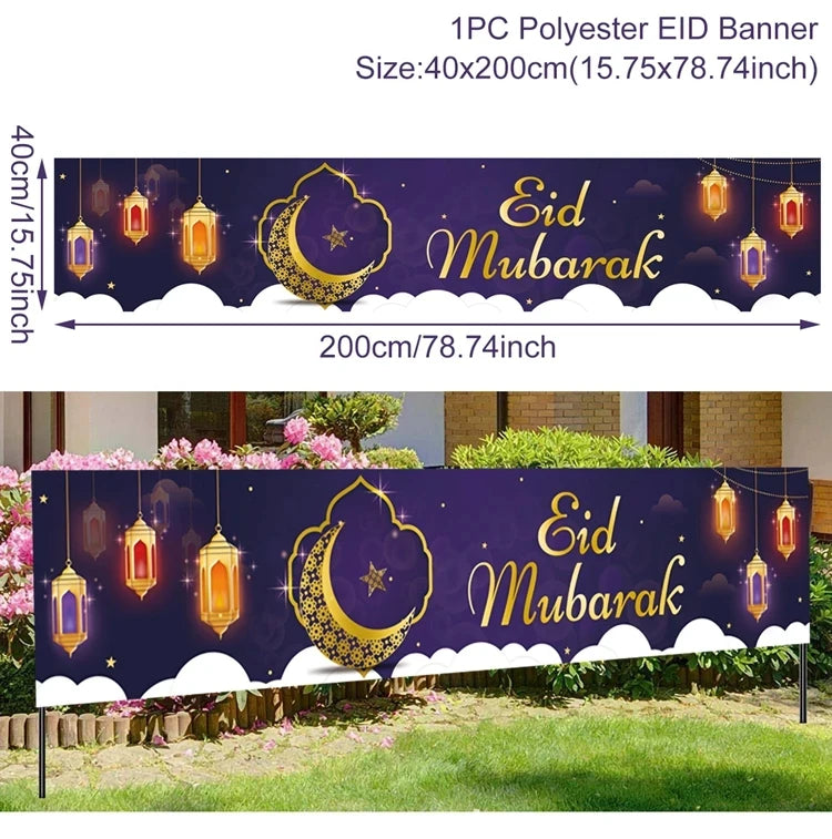 Eid Mubarak Outdoor Banner Flag Ramadan Kareem Banner Ramadan Decoration For Home 2025 Islamic Muslim Party Happy Eid Al Adha