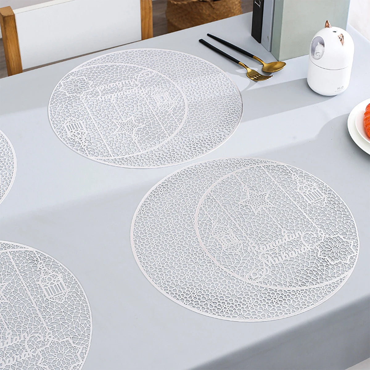 EID Mubarak Round Hollow-out Placemat Ramadan Home Table Dining Party Decor Ramadan Kareem Tableware Muslim Islamic Table Decor