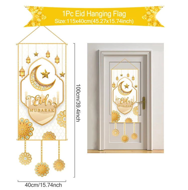 Eid Mubarak Decor Banner 2025 Kareem Ramadan Decor for Home Ramadan Mubarak Hanging Flag Islamic Muslim Party Decor Eid Al Adha