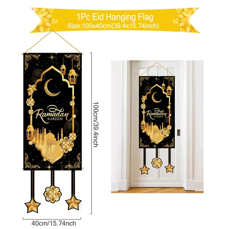 Eid Mubarak Decor Banner 2025 Kareem Ramadan Decor for Home Ramadan Mubarak Hanging Flag Islamic Muslim Party Decor Eid Al Adha