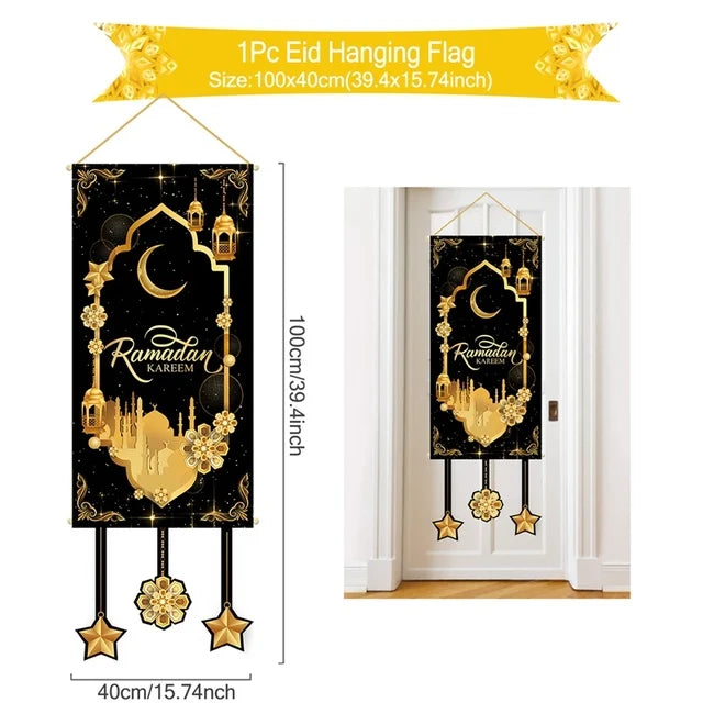 Eid Mubarak Decoration 2025 Hanging Flag Ramadan For Home Door Islamic Muslim Party Decor Ramadan Kareem Banner Eid Al Adha Gift