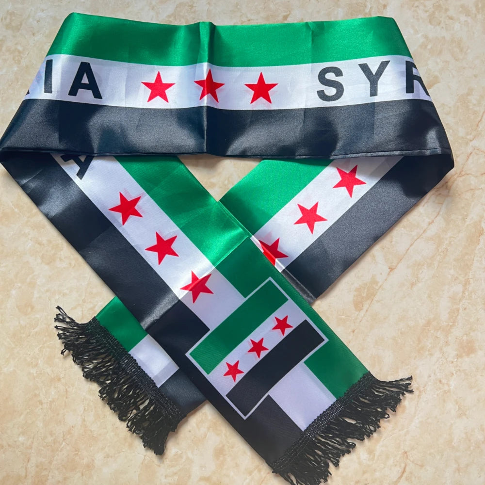 YIXIN Syria Scarf 14X135cm The Syrian Arab Republic Syrian three Star Scarf Banner For event decoration