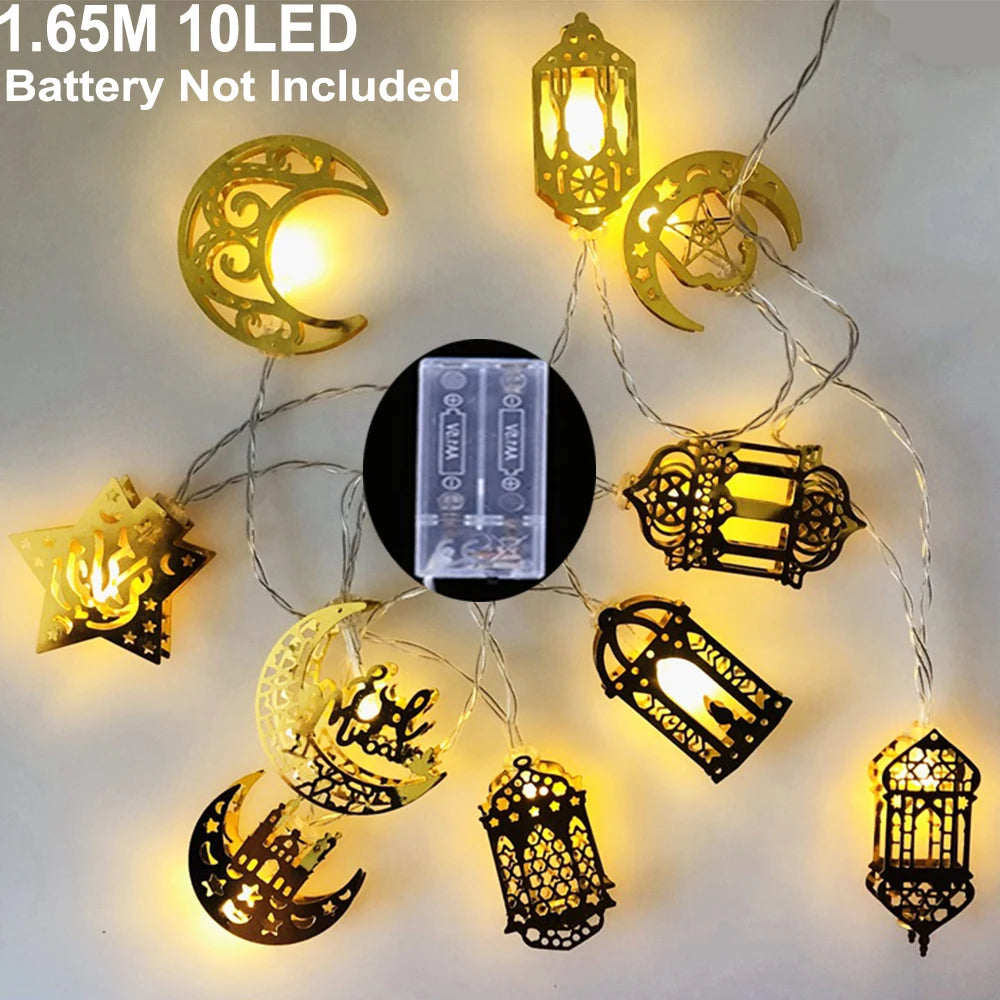 Eid Mubarak Moon Star Light String Ramadan Decoration 2025 for Home Muslim Islam Party Decor Ramadan Garland Light Al-Fitr Gifts