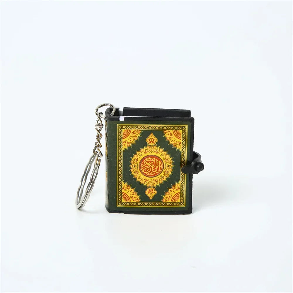 New Muslim Keychain Resin Islamic Mini Ark Quran Book Real Paper Can Read Pendant Key Ring Key Chain Religious Jewelry