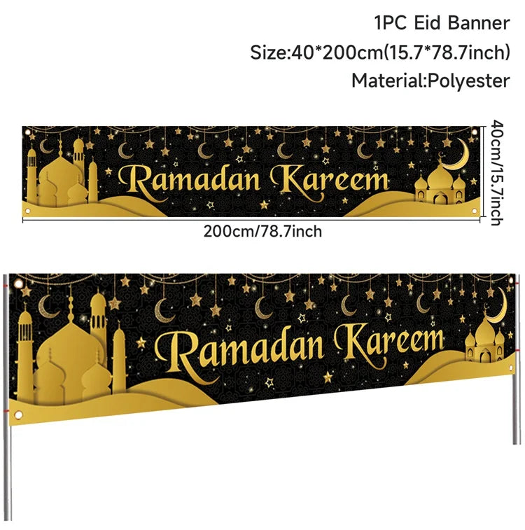 Eid Mubarak Outdoor Banner Flag Ramadan Kareem Banner Ramadan Decoration For Home 2025 Islamic Muslim Party Happy Eid Al Adha