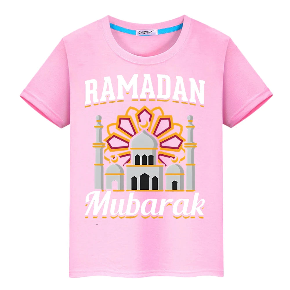 Kids With Moon Clothe Eid Happy Ramadan Muslim Tshirts