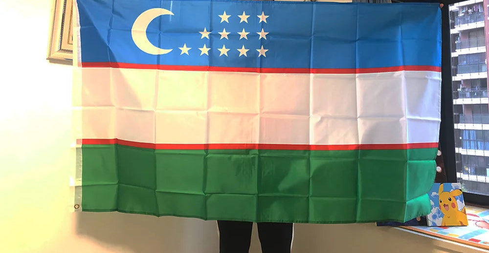 Uzbekistan Flag 3X5 FT high quality Hanging Polyester Republic of UZ National Flags 90x150cm banner for decoration