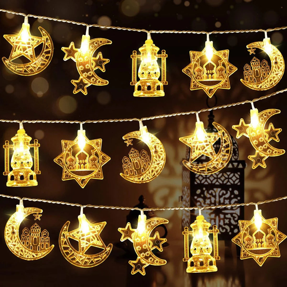 Moon Star Eid Mubarak String Light 2024 Ramadan Decoration For Home Ramadan Kareem Islam Muslim Party Decor Eid Al Adha Gifts