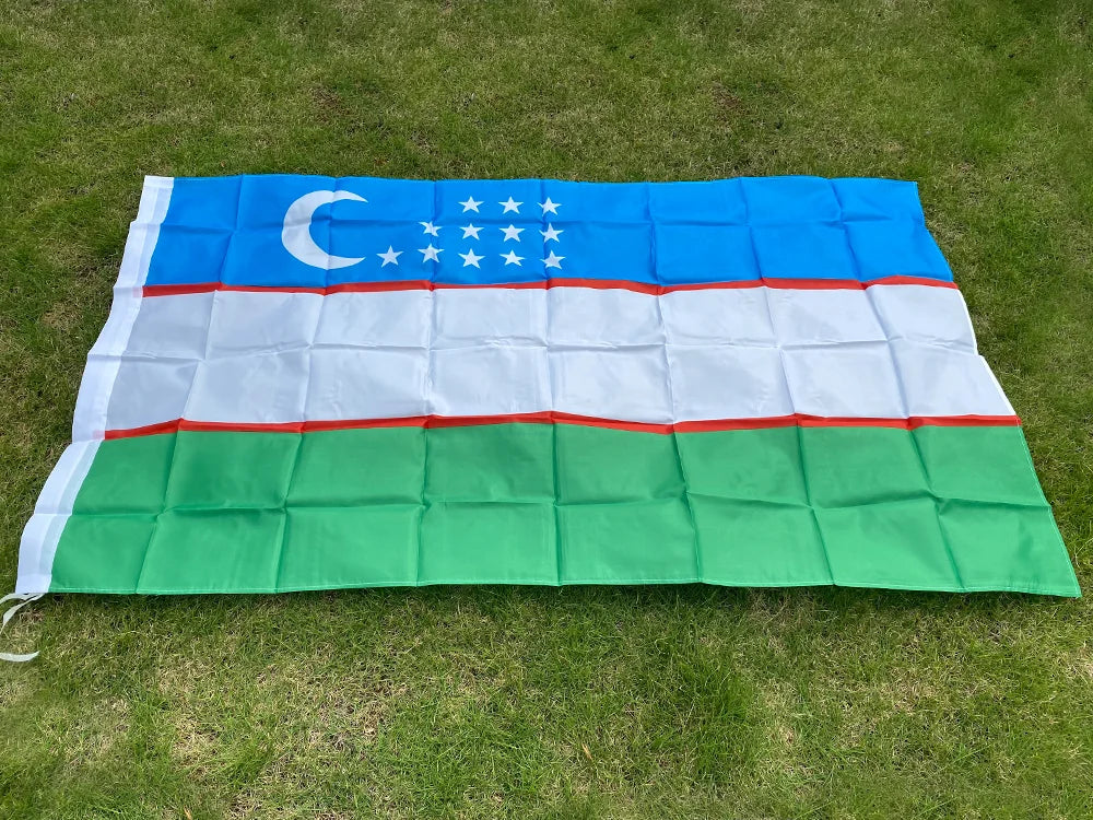 Uzbekistan Flag 3X5 FT high quality Hanging Polyester Republic of UZ National Flags 90x150cm banner for decoration