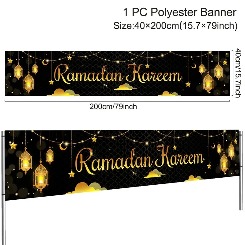 Eid Mubarak Outdoor Banner Flag Ramadan Kareem Banner Ramadan Decoration For Home 2025 Islamic Muslim Party Happy Eid Al Adha