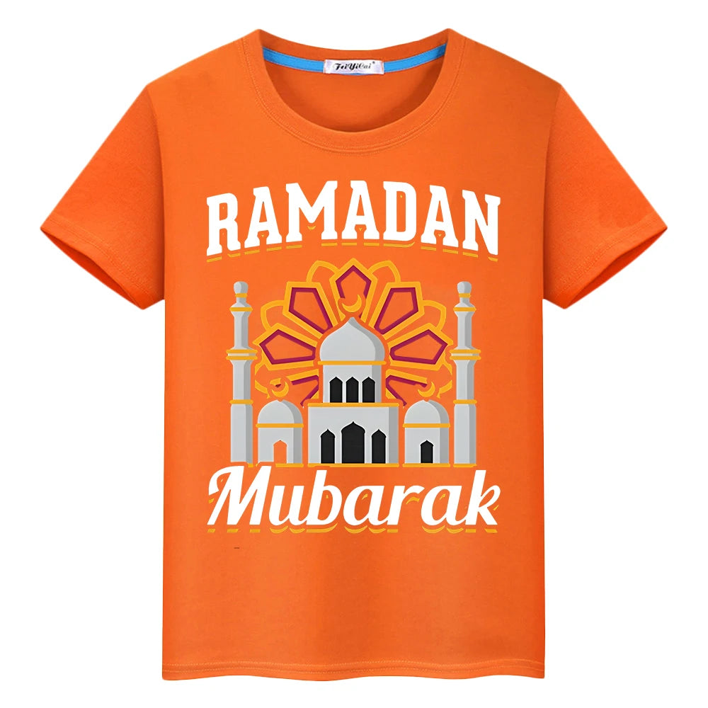 Kids With Moon Clothe Eid Happy Ramadan Muslim Tshirts