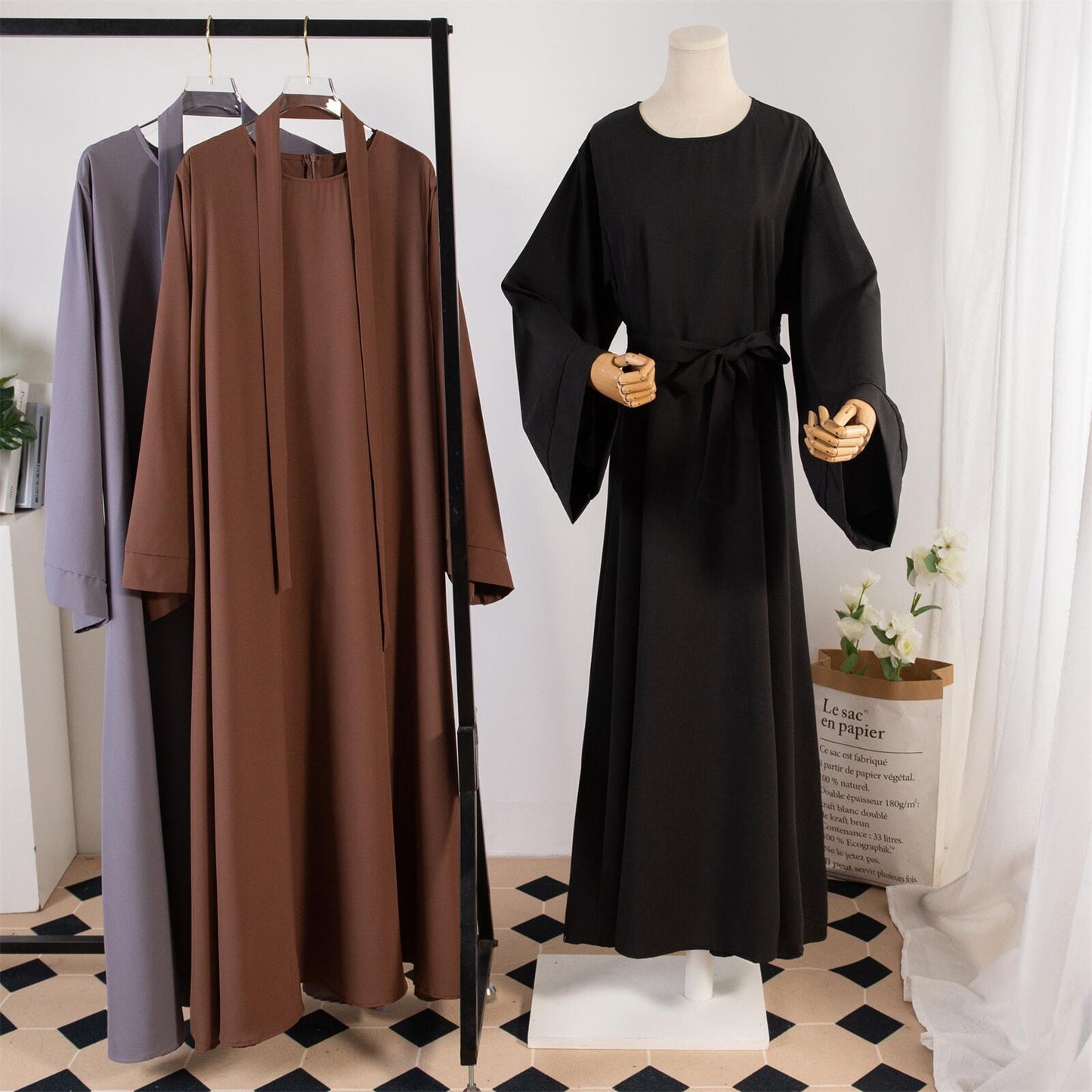 Dress Female Straight Sleeves Solid Color Islamic Clothing Casual Robe