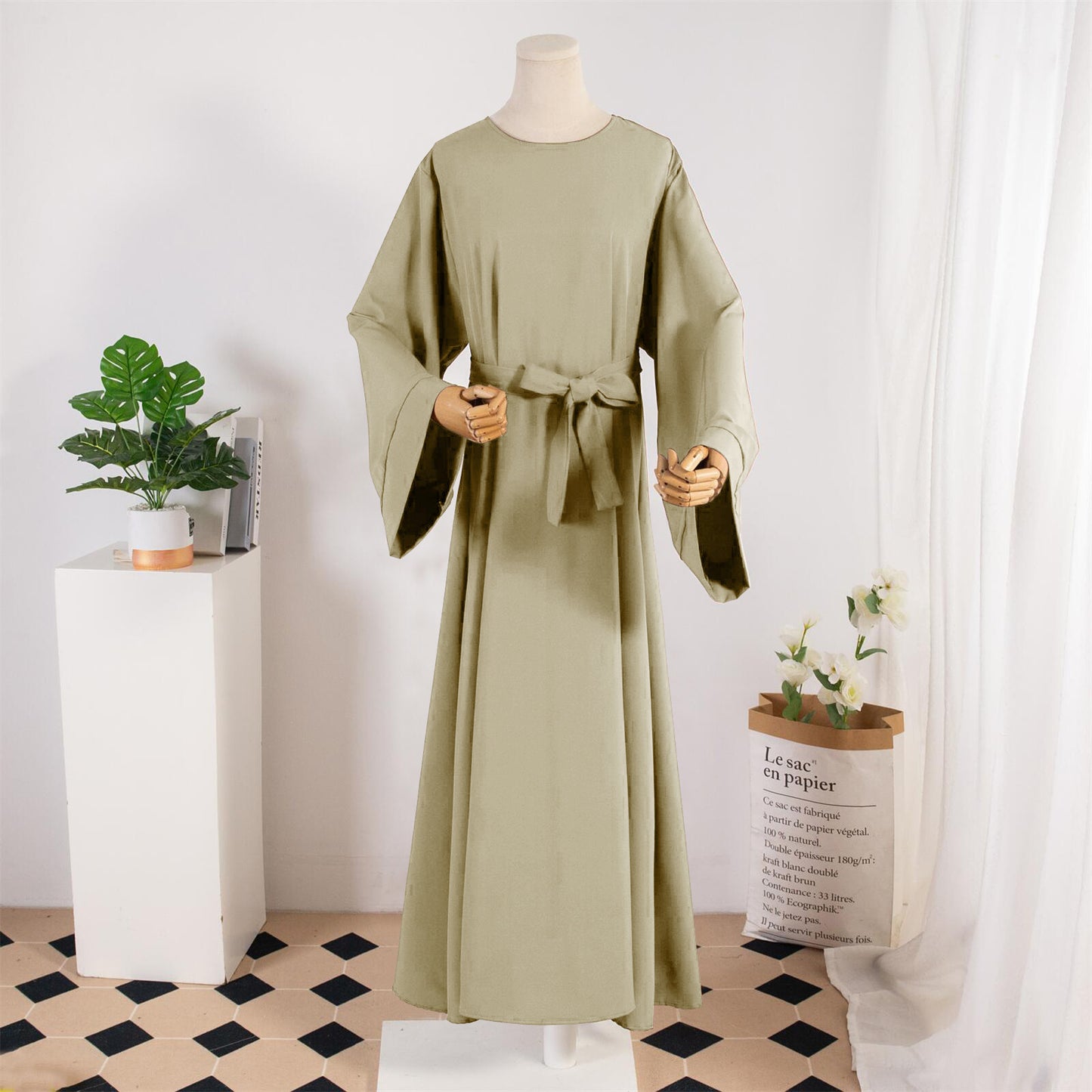 Dress Female Straight Sleeves Solid Color Islamic Clothing Casual Robe